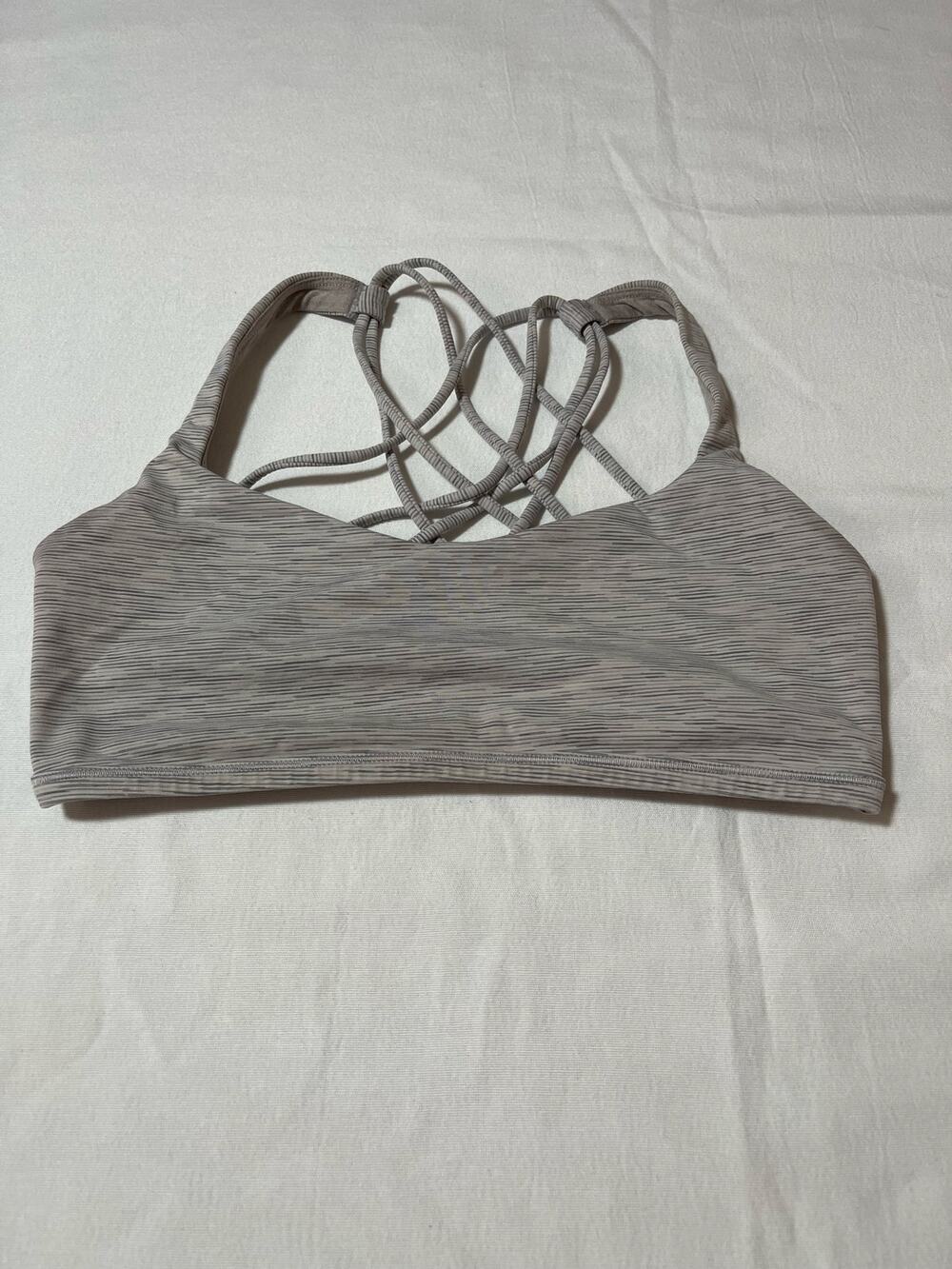 Lululemon Sports Bra Size 8 Gray Stripe Strappy Criss Cross Back Yoga